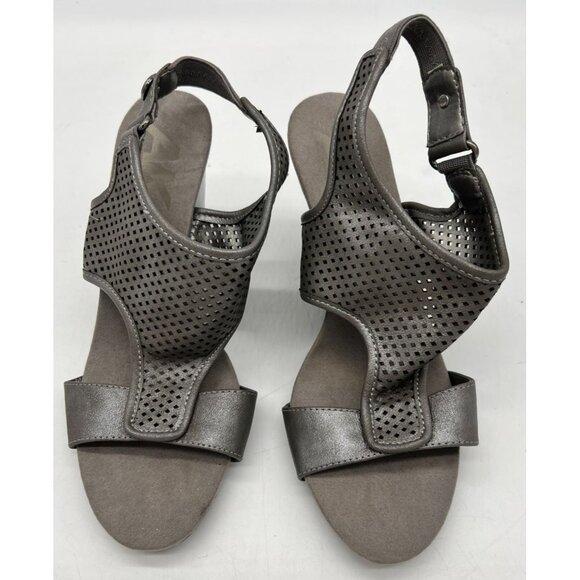 Anne Klein Sport Women's Casual Pewter Wedge Sandal Sling Back Size 7 M Gray - Picture 1 of 11